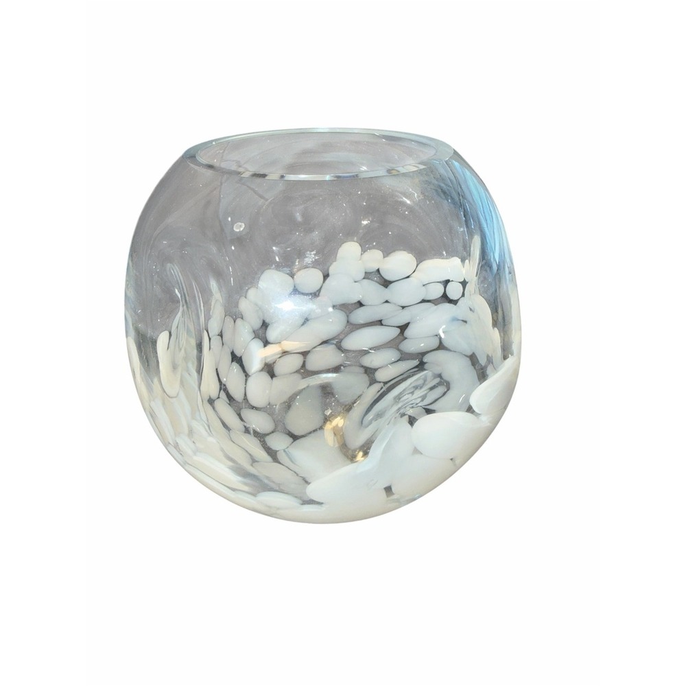 Vintage Handblown Glass White Swirl Vase - Decorative Home Art